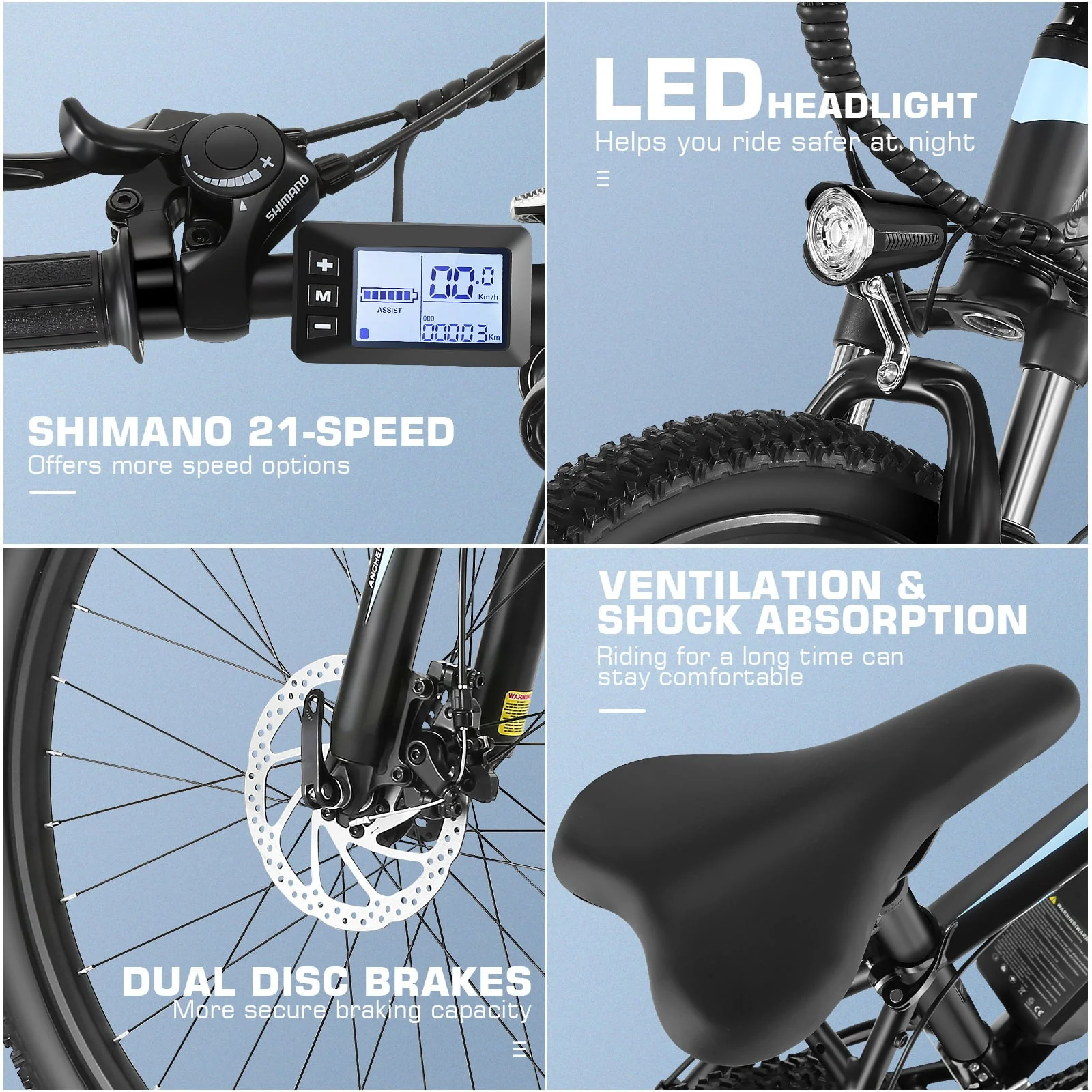 Funcid 26in Electric Mountain Bike, 500W, 48V, 21-Speed