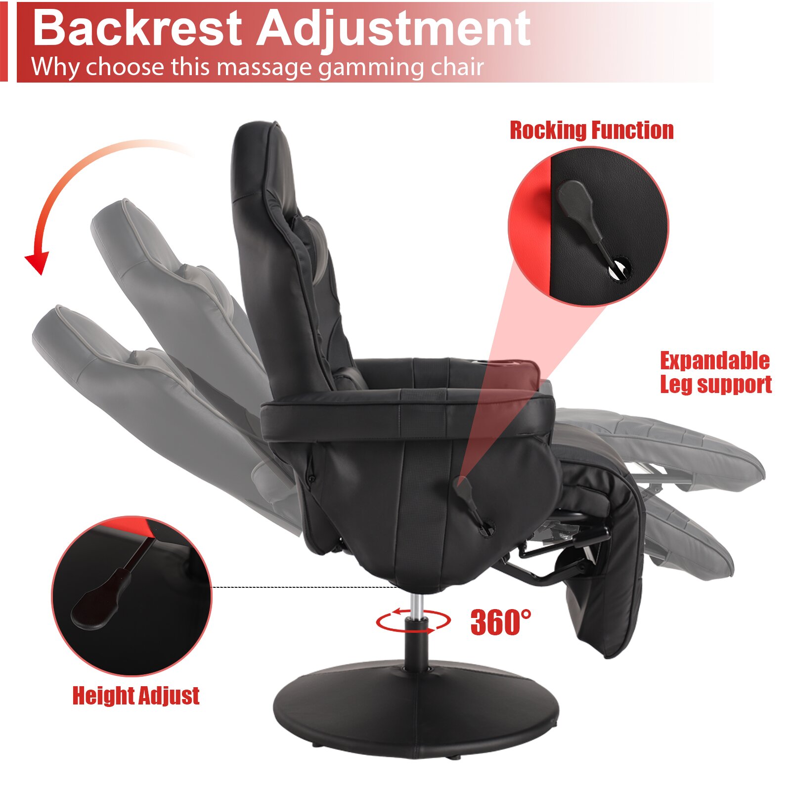 Herrington Massage Video Gaming Recliner Chair - with Cupholder