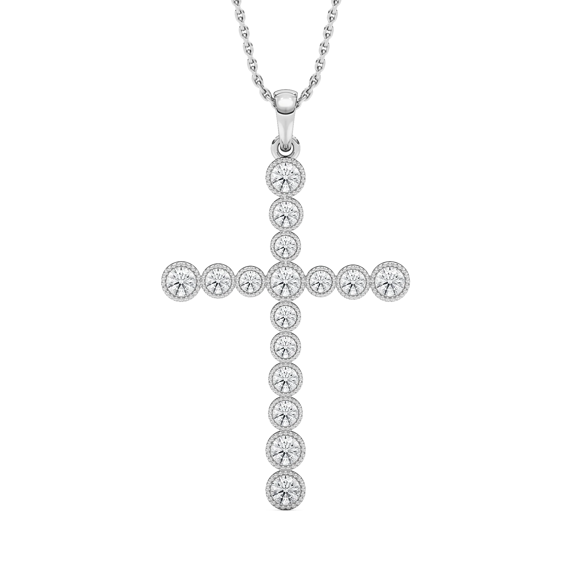 1/4 ctw Round Lab Grown Diamond Beaded Bezel Cross Pendant  - 18 Inches