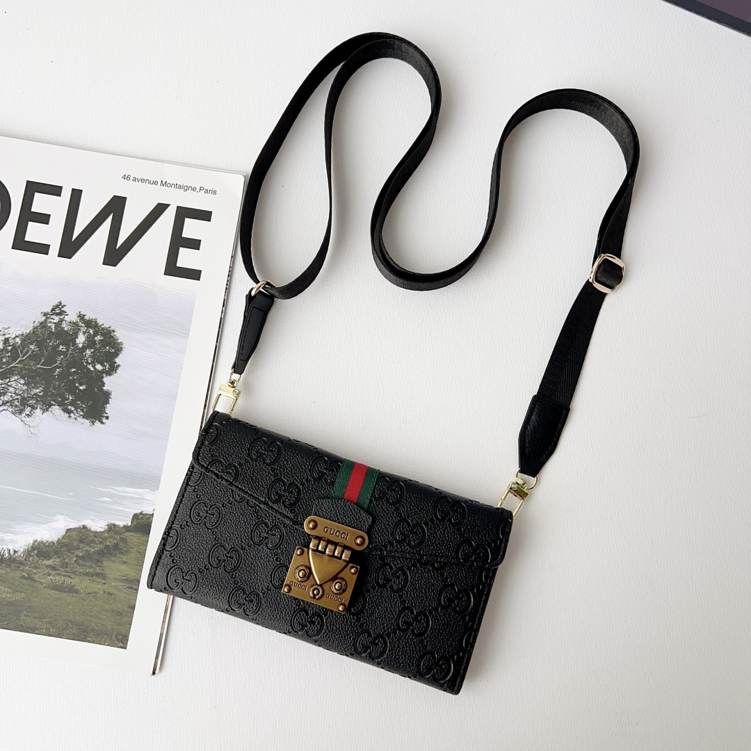 Gucci GG Monogram Embossed Envelope Crossbody Wallet Phone Bag
