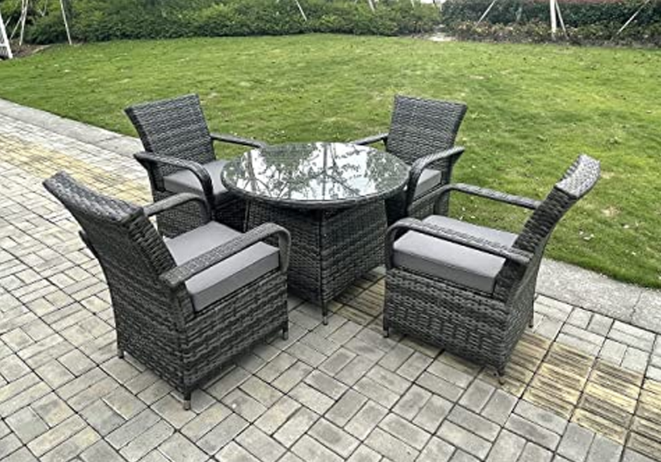 4 Seat Round Rattan Dining Table Chair Garden Furniture