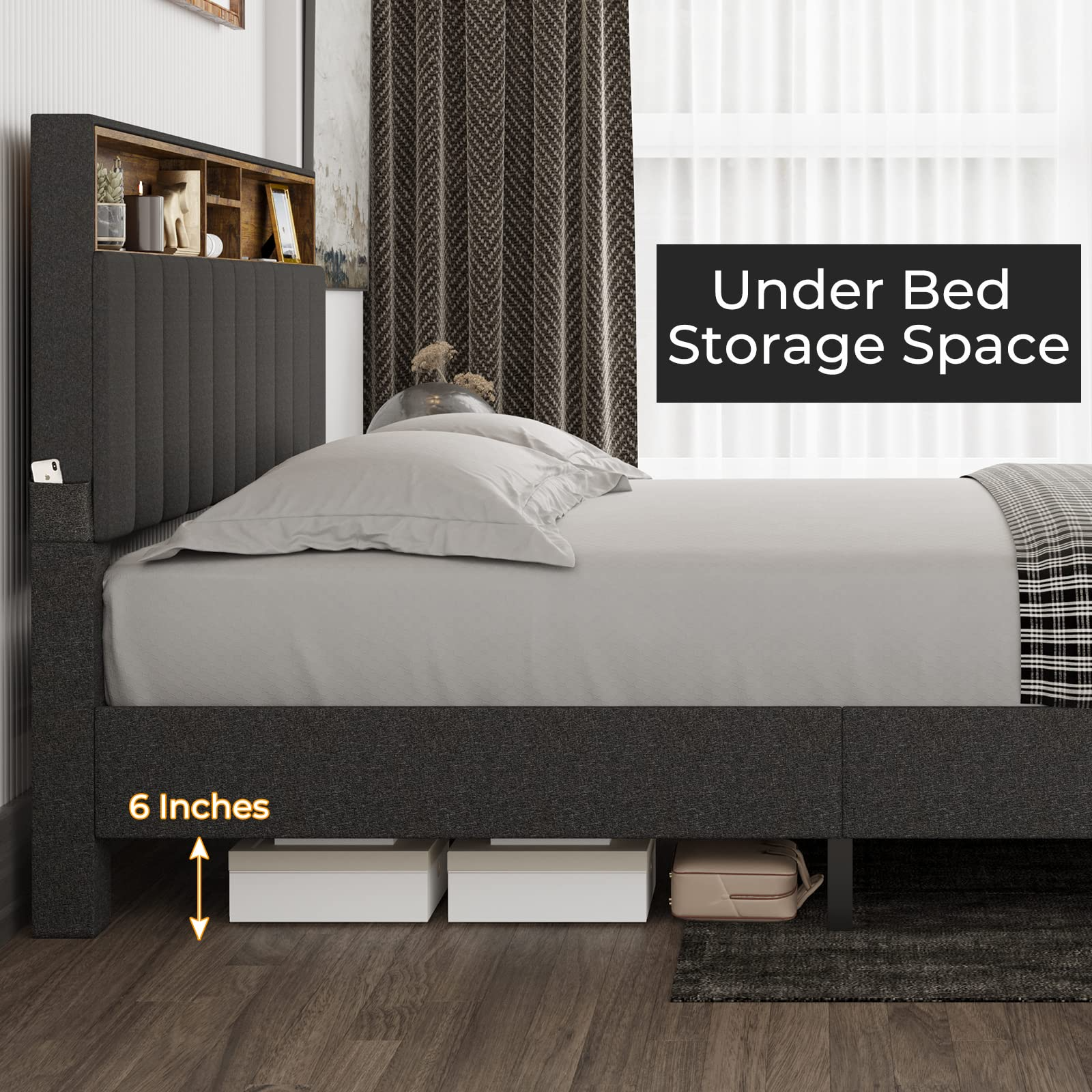 Queen Bed Frame with USB Ports and Outlets