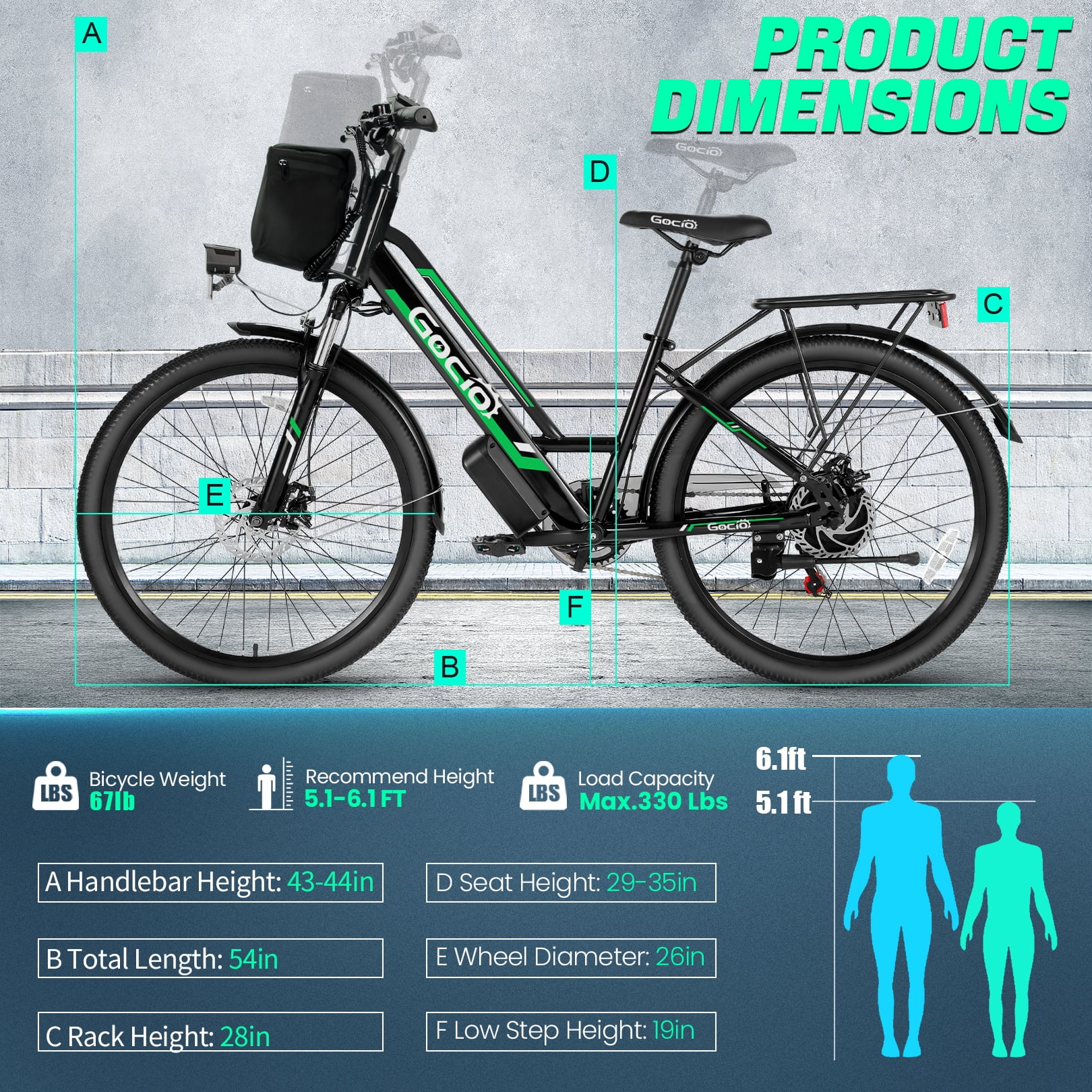 Gocio 26in Electric Cruiser Bike, 500W, 48V 7.8Ah