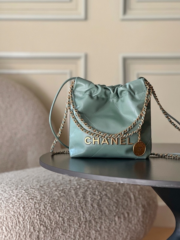Chanel Drawstring Logo Bag Aqua