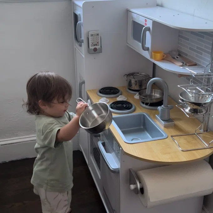Uptown White Wooden Play Kitchen with Play Phone & Chalkboard