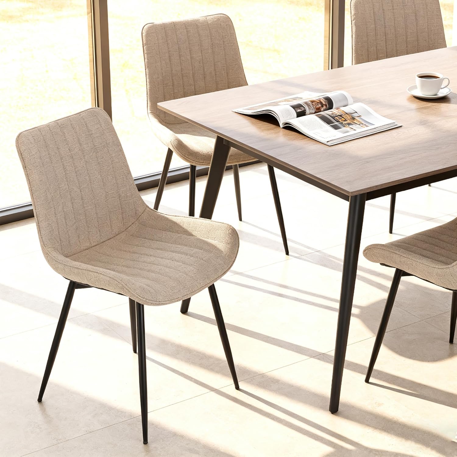 QIHAI Dining Chairs Set of 4,Soft-Seated Dining Chairs with Padded Backrests and Metal Legs for Living Room and Bedroom, Beige