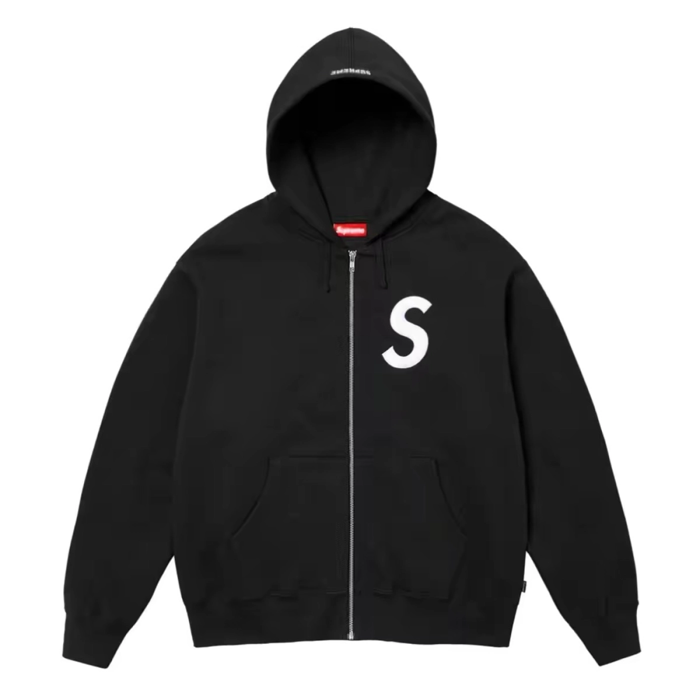 S Logo Embroidery Hoodie Black