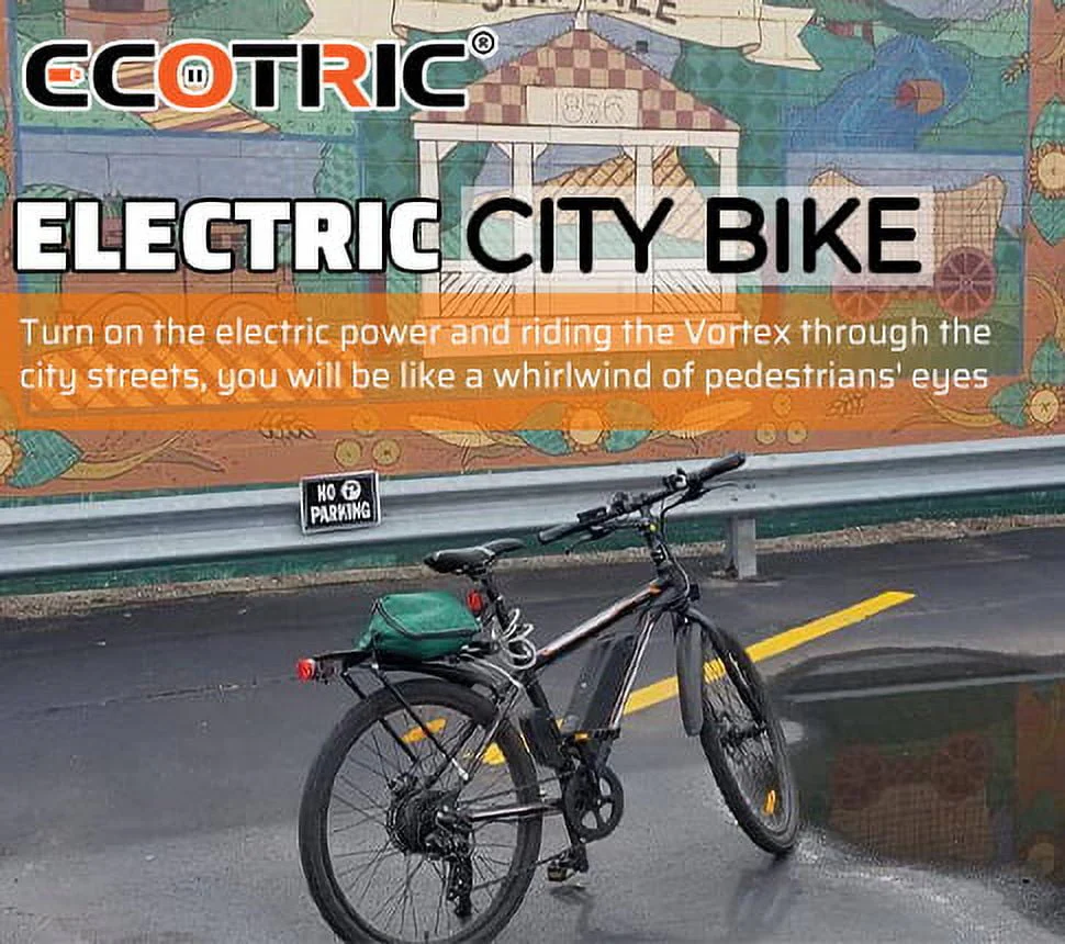 ECOTRIC 26in Electric City Bike, 350W, 36V, Black