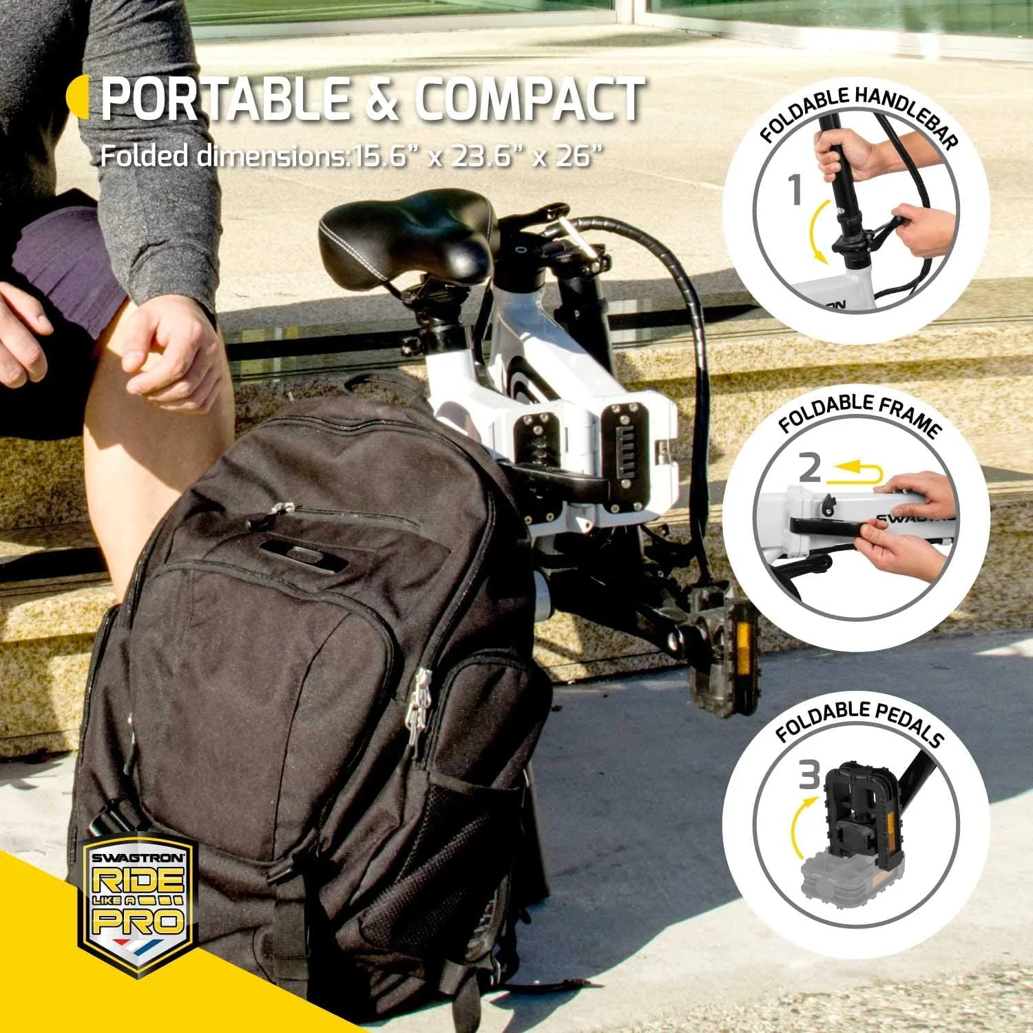 Swagtron EB-5 Folding Electric Bike, Recertified