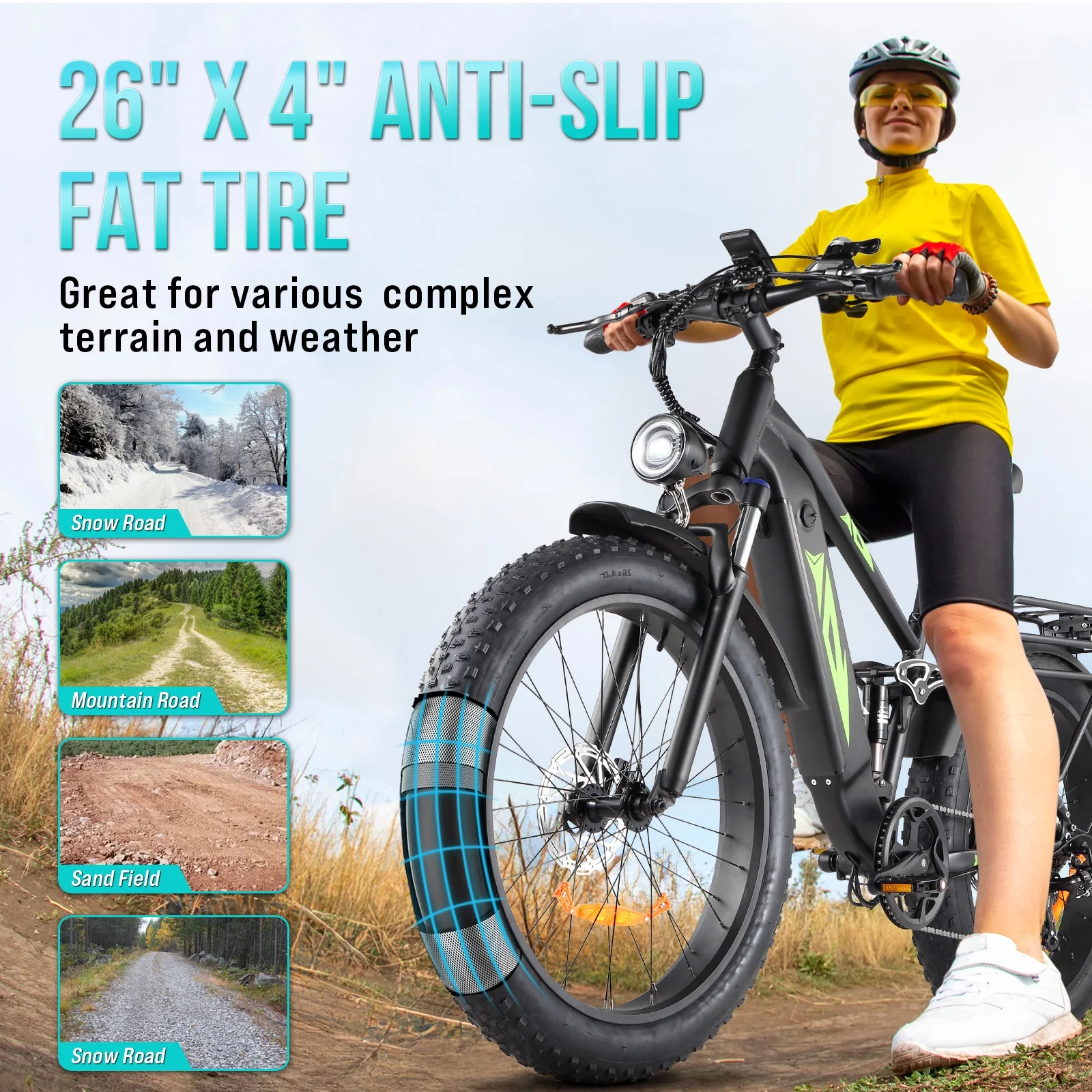 26in Fat Tire Electric Mountain Bike, 1000W, 48V 17.5Ah