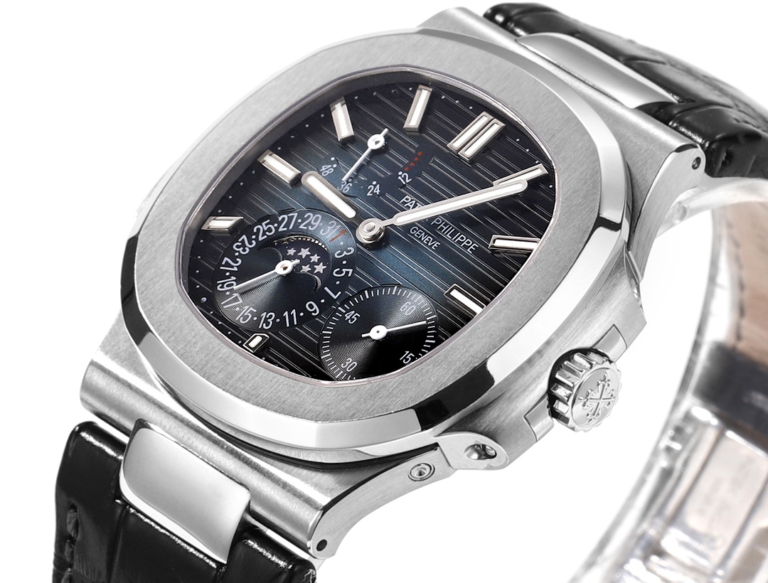 【Super Clone】Patek Philippe Nautilus Moon Phases Rose & White Gold Slate Blue Sunburst 5712GR 001