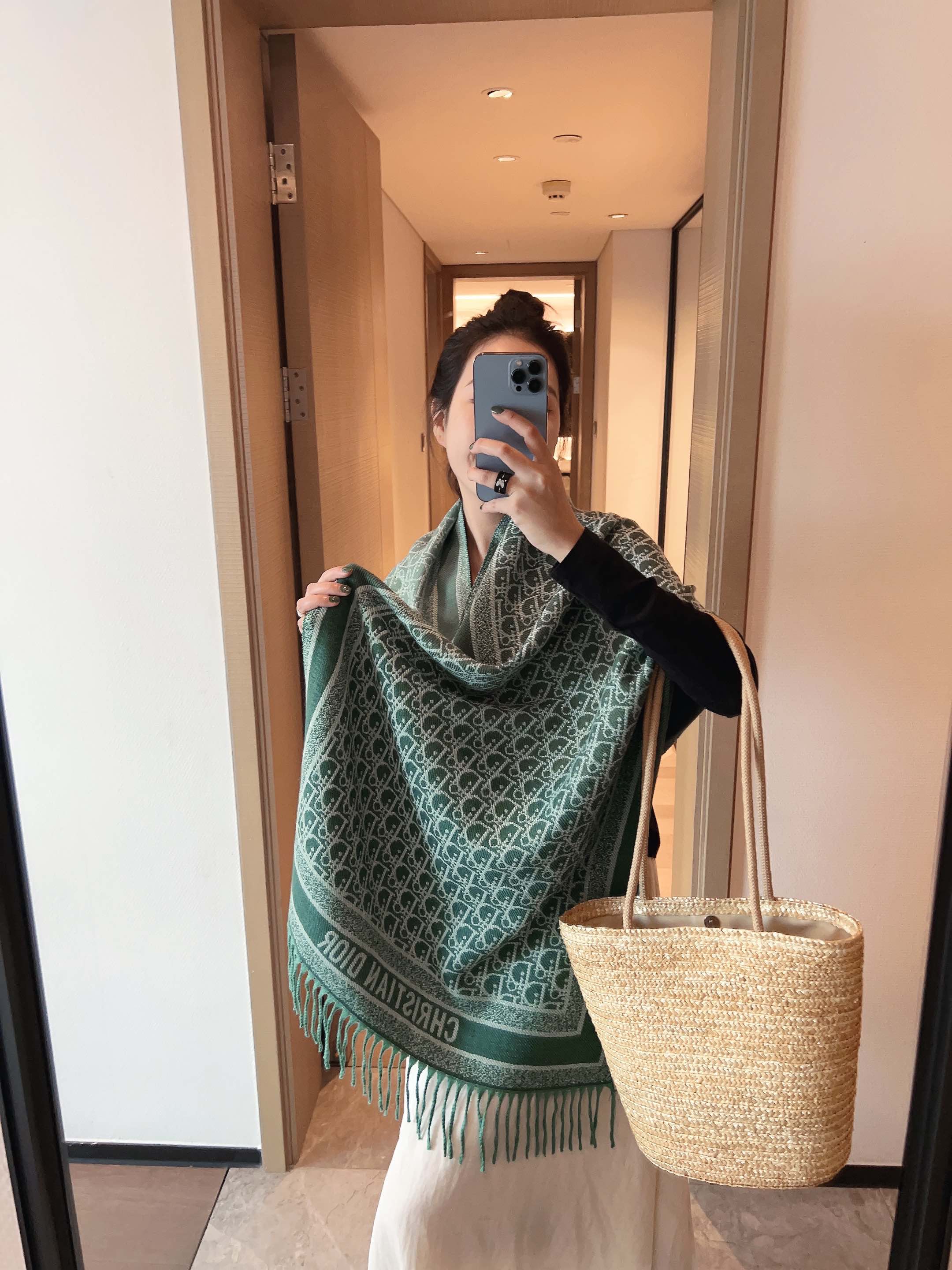 Dior Oblique Scarf Navy and Green