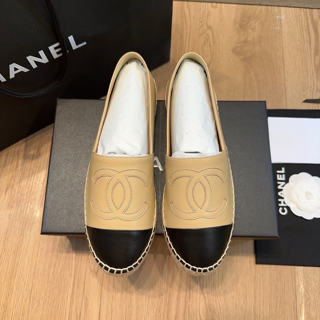 Chanel Classic Straw Fisherman Shoes Loafers