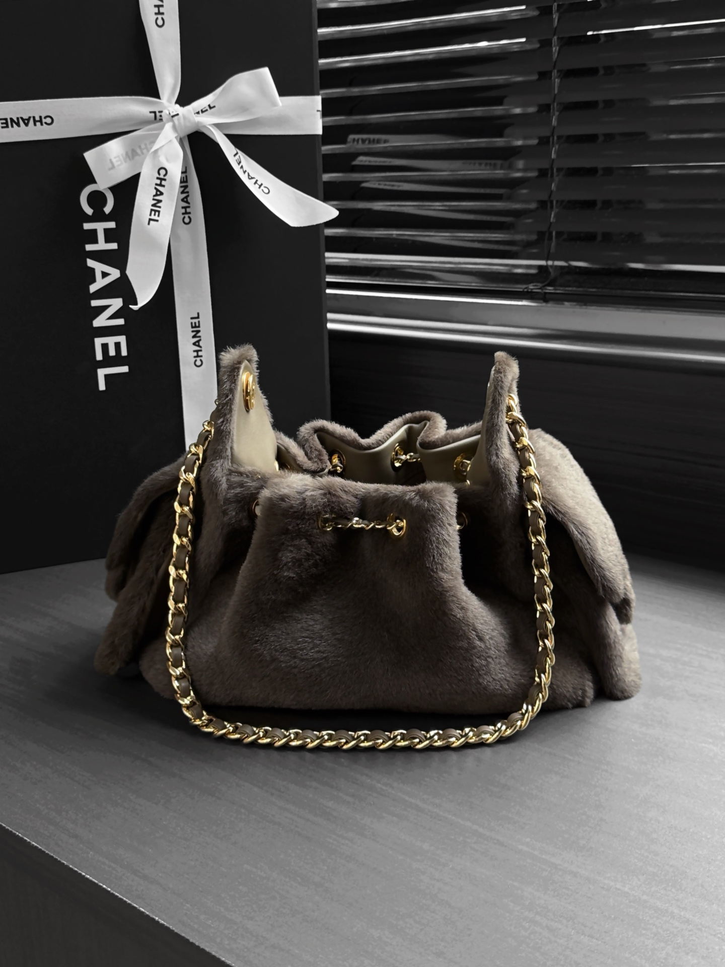 Chanel 25 Bag Mink‑Fur Hobo Bucket Bag (Taupe)