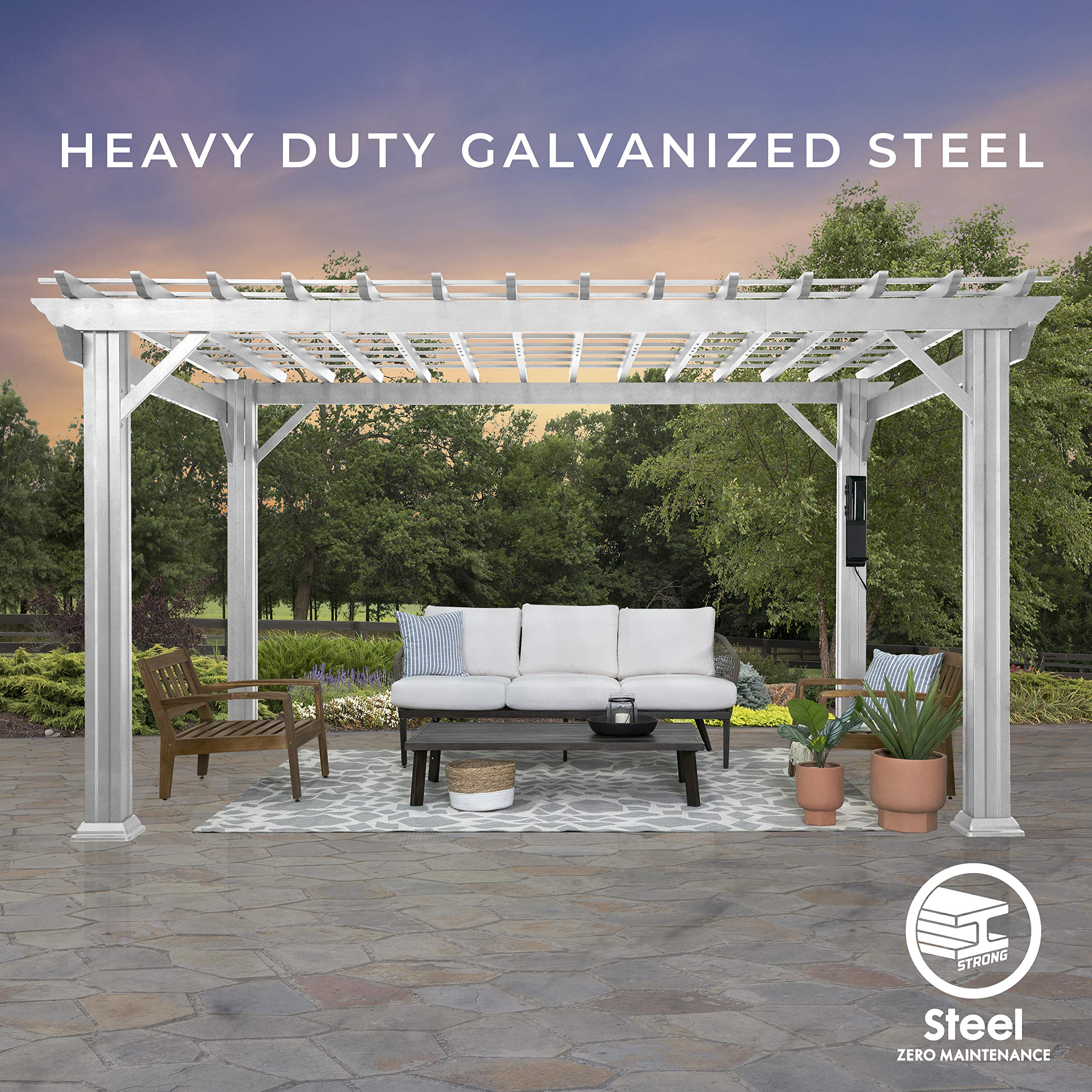 14' x 10' White Steel Traditional Pergola with Sail Shade Soft