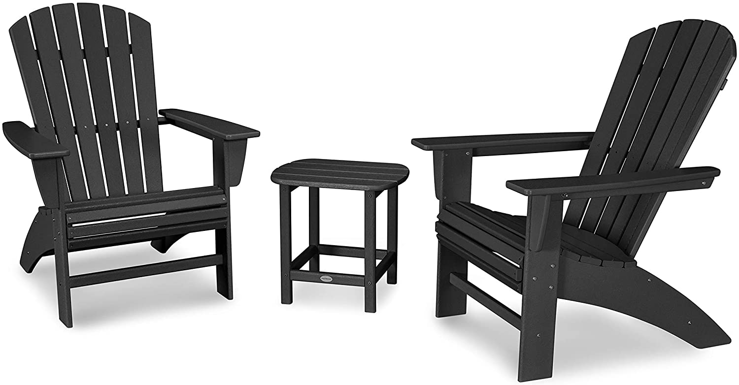Nautical 3-Piece Curveback Adirondack Chair Set with Side Table