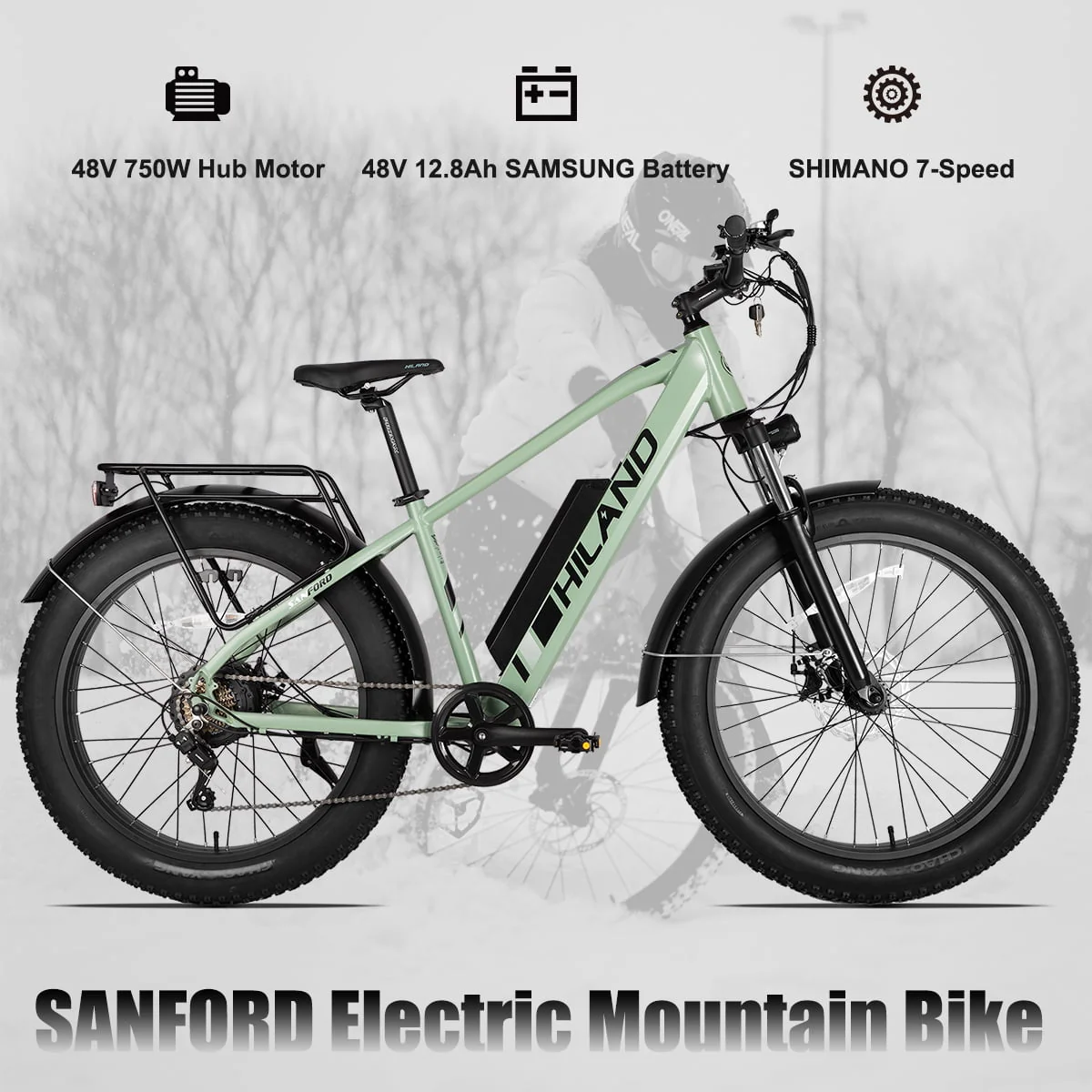Hiland 26in Fat Tire Electric Mountain Bike, 750W, 48V