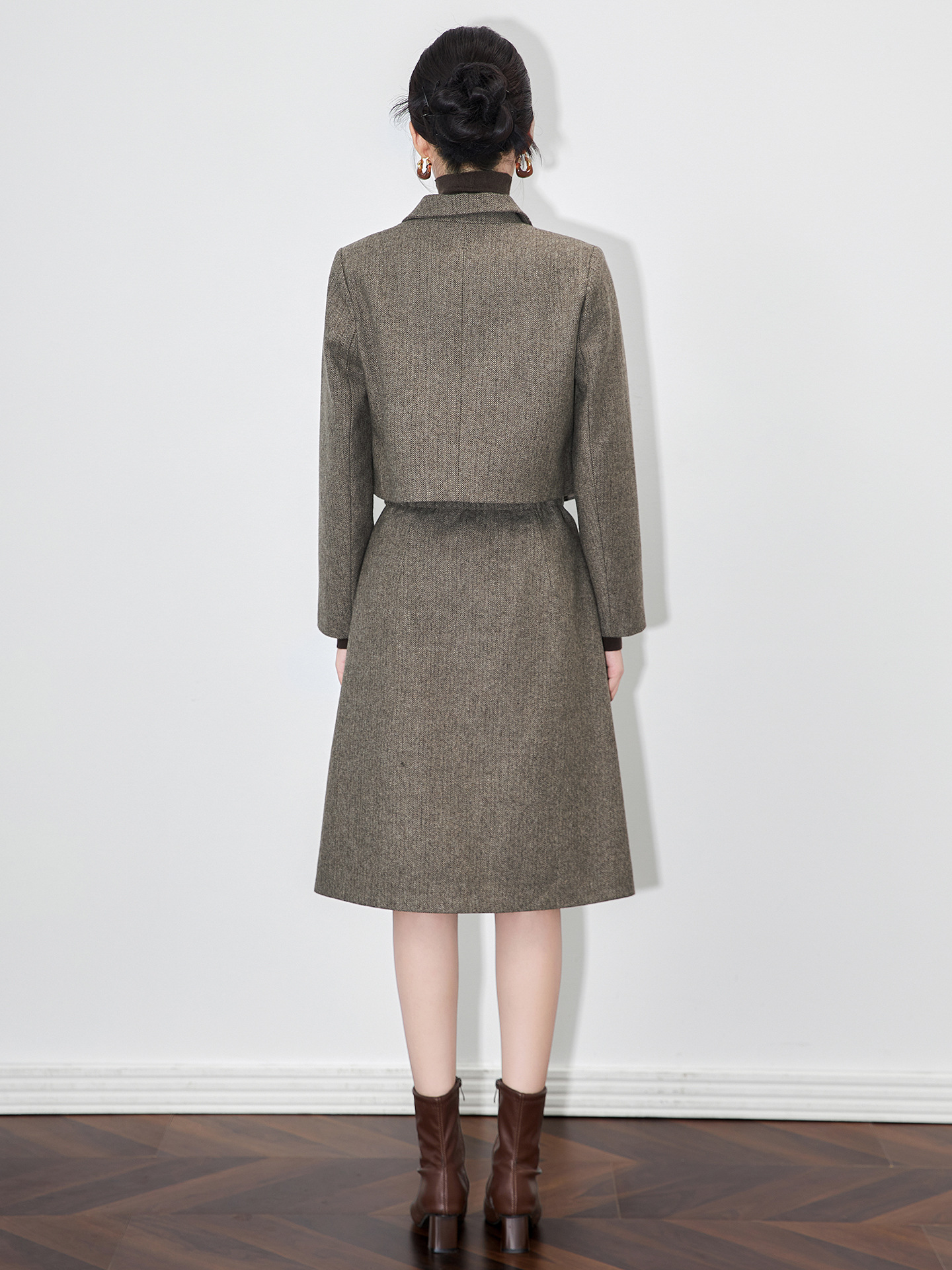 Women Winter Jacquard Tweed Elegant Suit Jacke Coat Top And Long Skirt Two Piece Set Matching Outfit