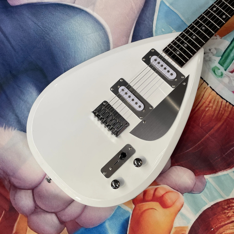 White 6-String Electric Guitar with Metal Pickguard, White Hardware, Rosewood