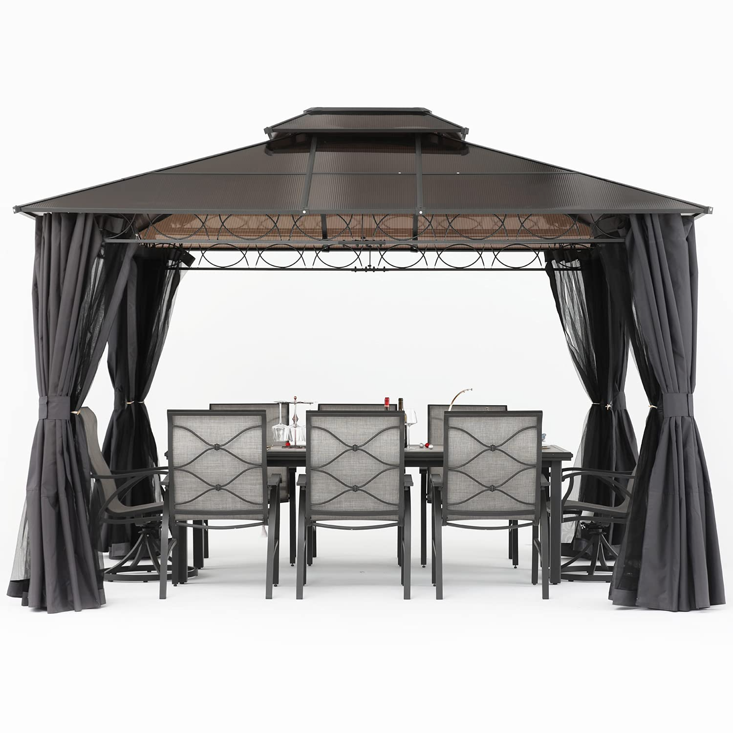 Double Roof Hardtop Patio Gazebo Canopy Frame with Netting