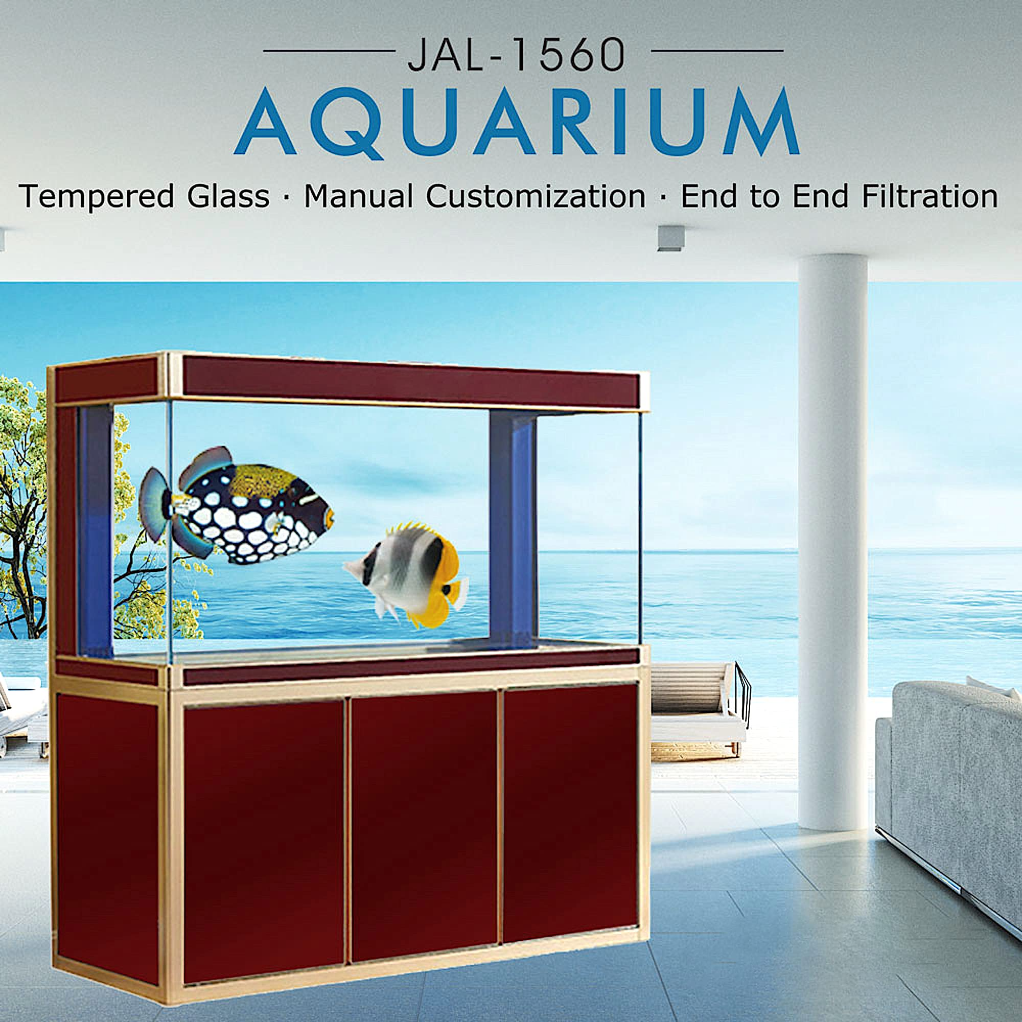 170 Gallon Aquarium Fish Tank LED Light Filter Upright Fishtank
