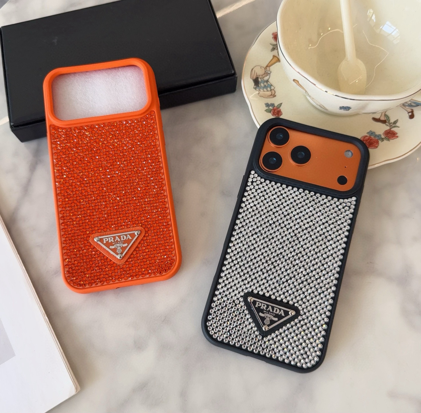 Prada Style Bling Diamond Phone Case with Triangular Logo