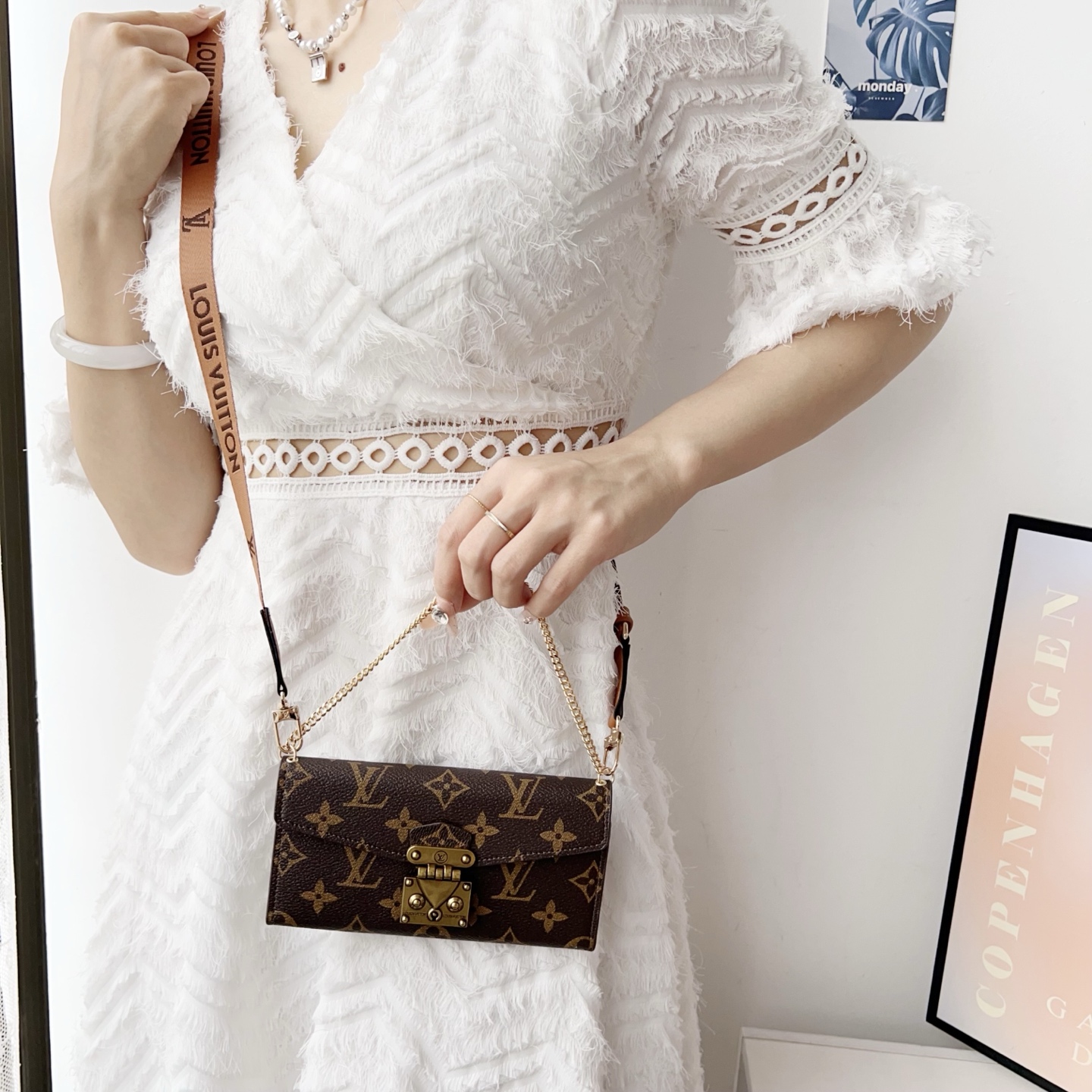LV & Gucci Monogram Flip Phone Wallet Mini Crossbody Shoulder Bag With Card Slots