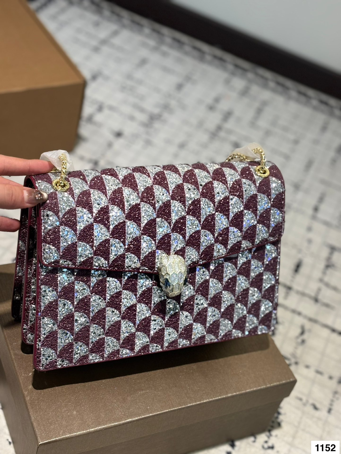 Bvlgari Serpenti Forever Shoulder Bag Glitter Geometric Motif