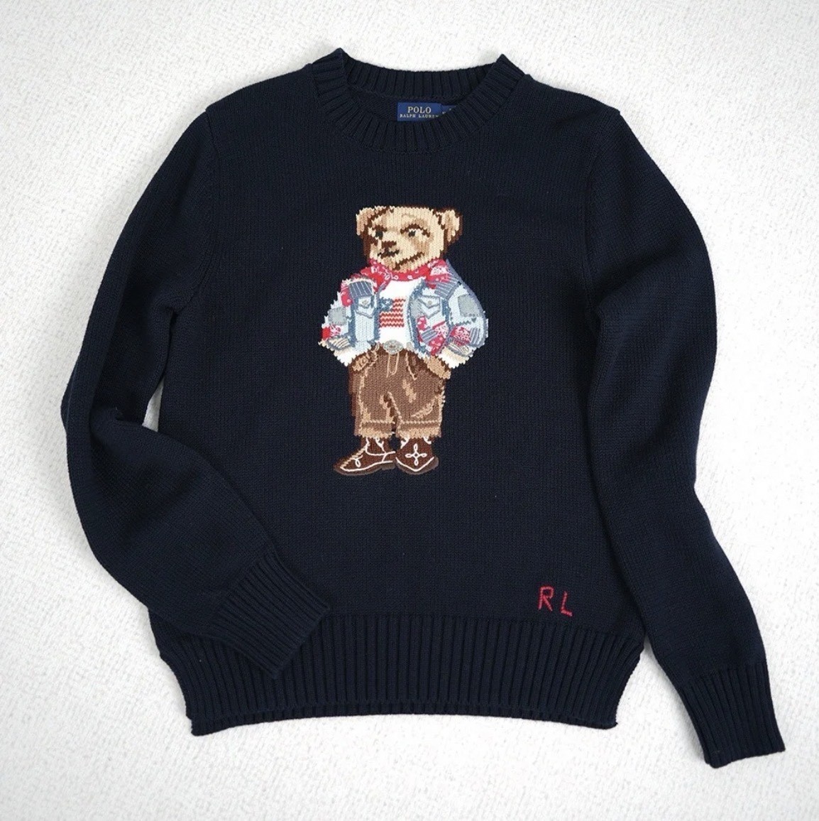 Colorful patchwork teddy bear sweater classic H-line loose fit