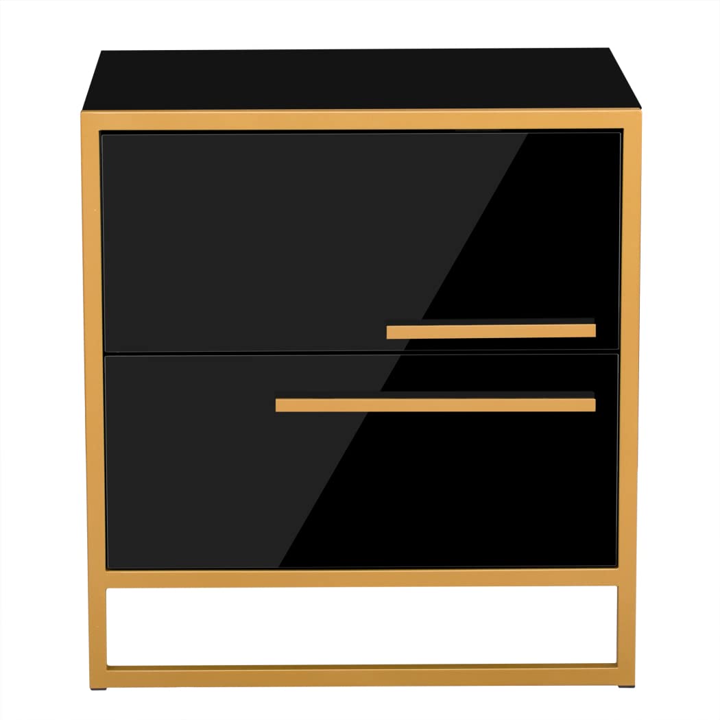 Nightstand with 2 Storage Drawers, Bedside Table with Gold Legs