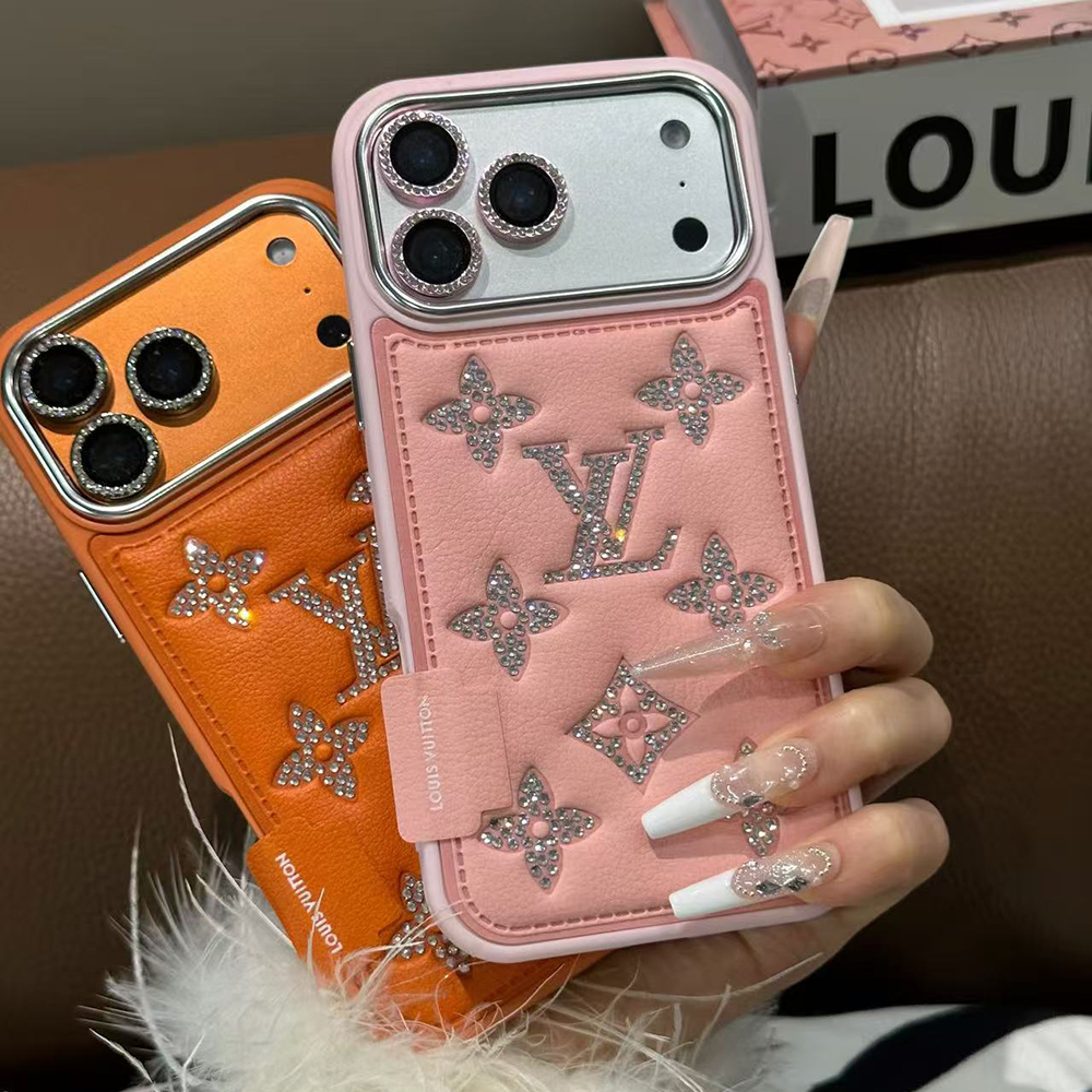 Louis Vuitton Bling Rhinestone Monogram Leather Luxury Phone Case With Diamond Camera Lens Protector