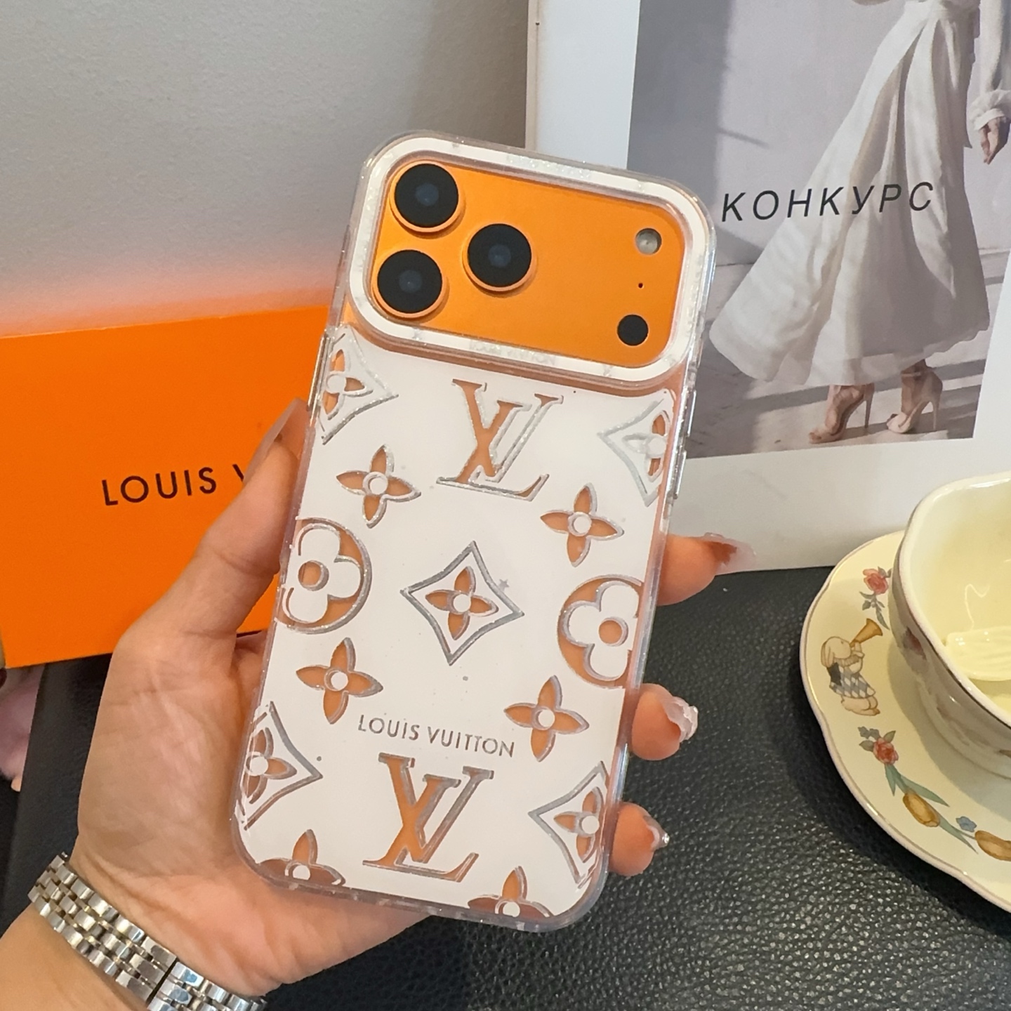Louis Vuitton Transparent Glitter Monogram Electroplated Luxury Shockproof Phone Case