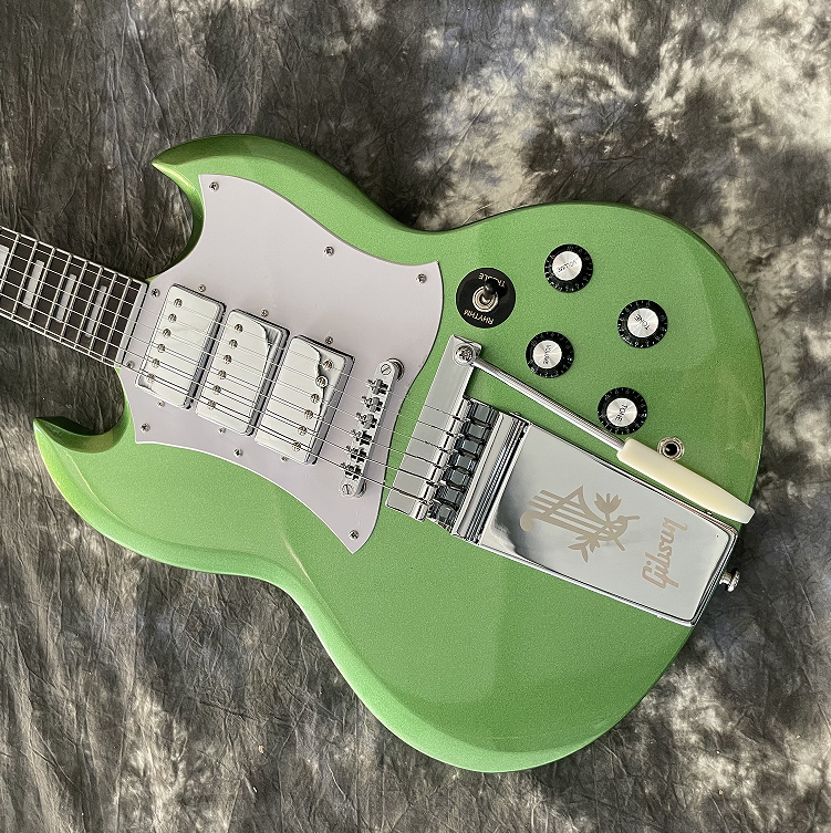 Top SG Electric Guitar Metallic Green KIRK DOUGLAS Tremolo Bridge Chrome