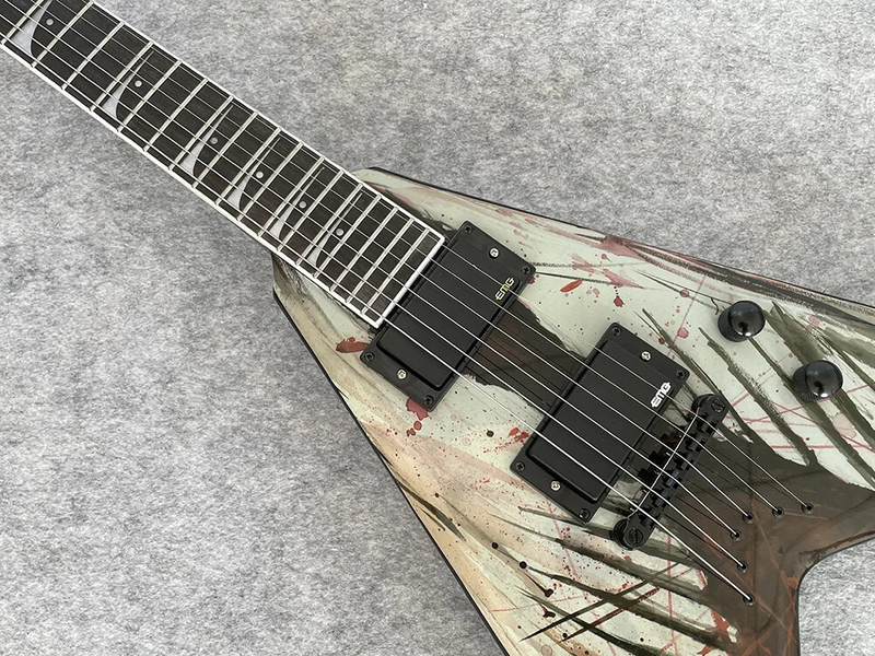 Shaped V Dovetail Flying Electric Guitar, Rosewoodd Fingerboard Active Pickup Top