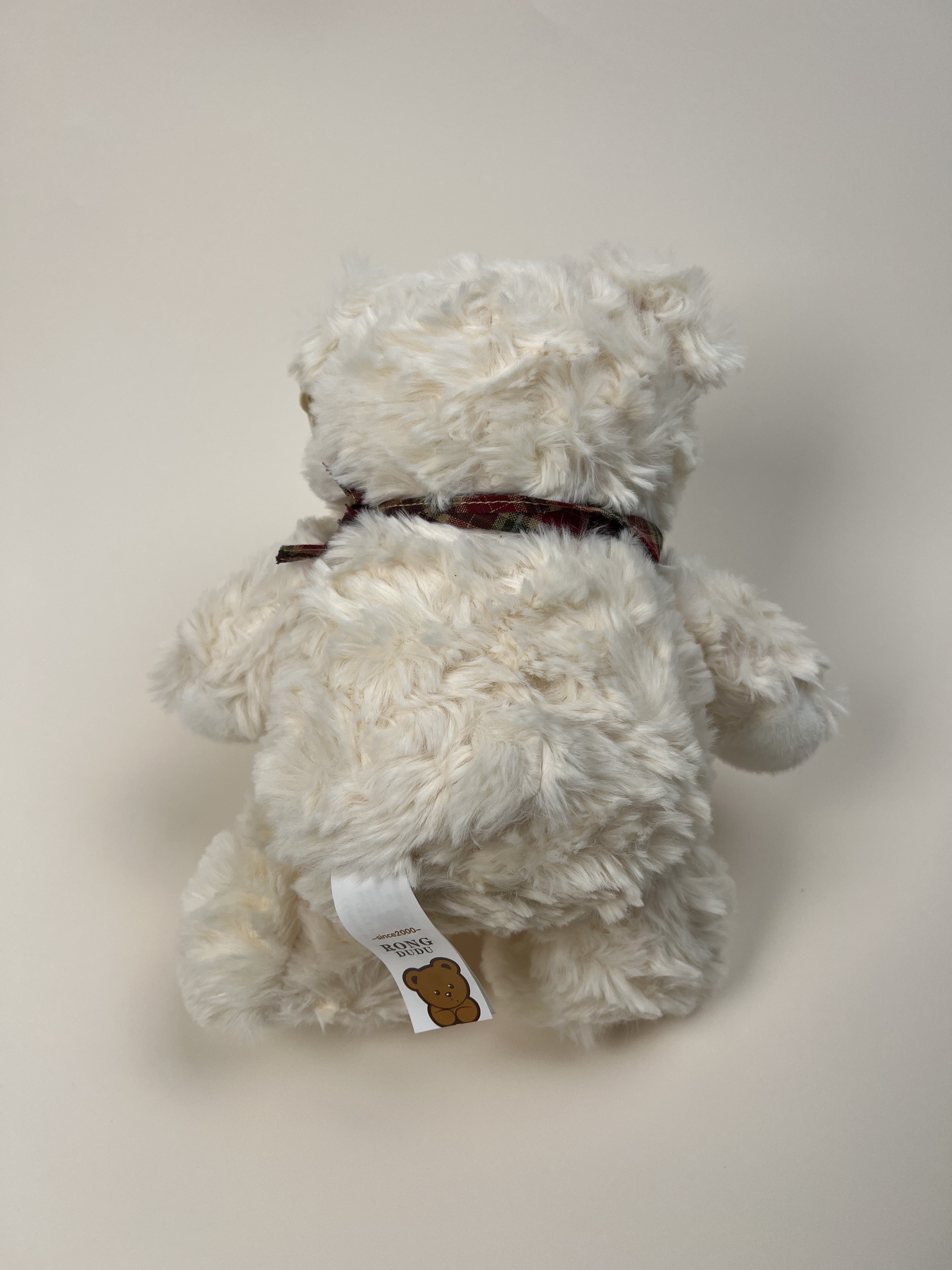 Red-Checkered Scarf, Cream-White Teddy Bear Plush Toy