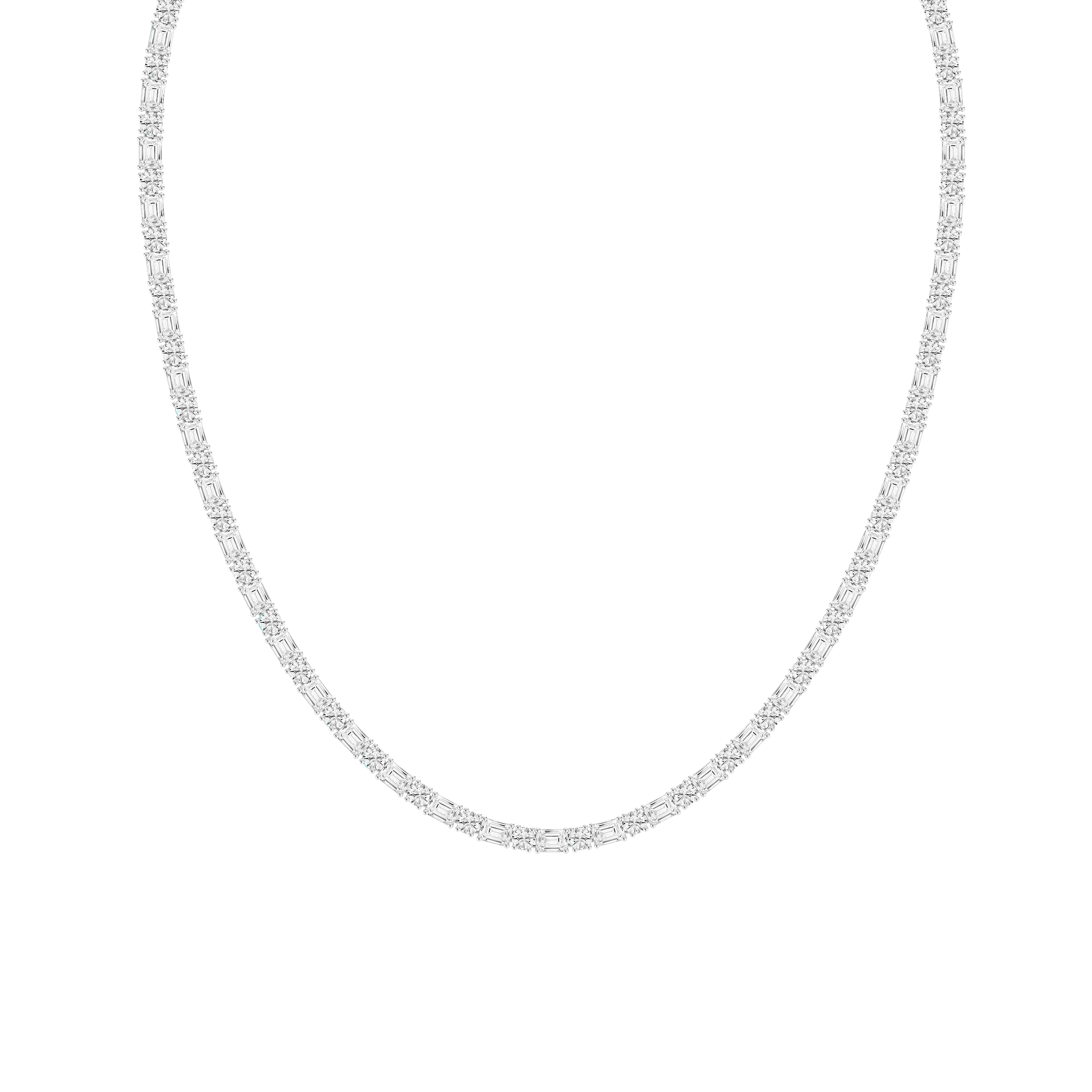 21 ctw Emerald and Round Lab Grown Diamond Classic Tennis Necklace - 18 Inches - Signature Collection