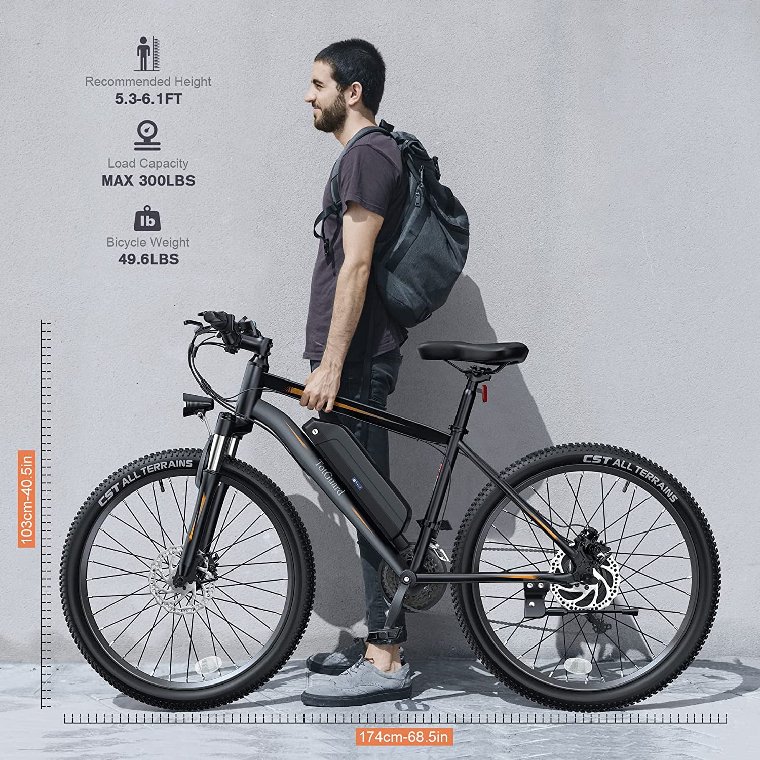 TotGuard 27.5in Electric Mountain Bike, 500W, 48V 10Ah