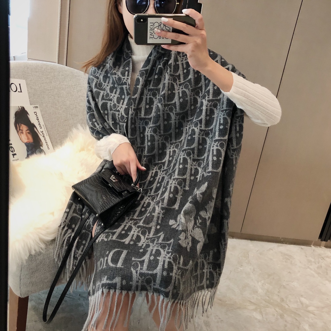 Dior Logo Jacquard Cashmere Scarf Black product images