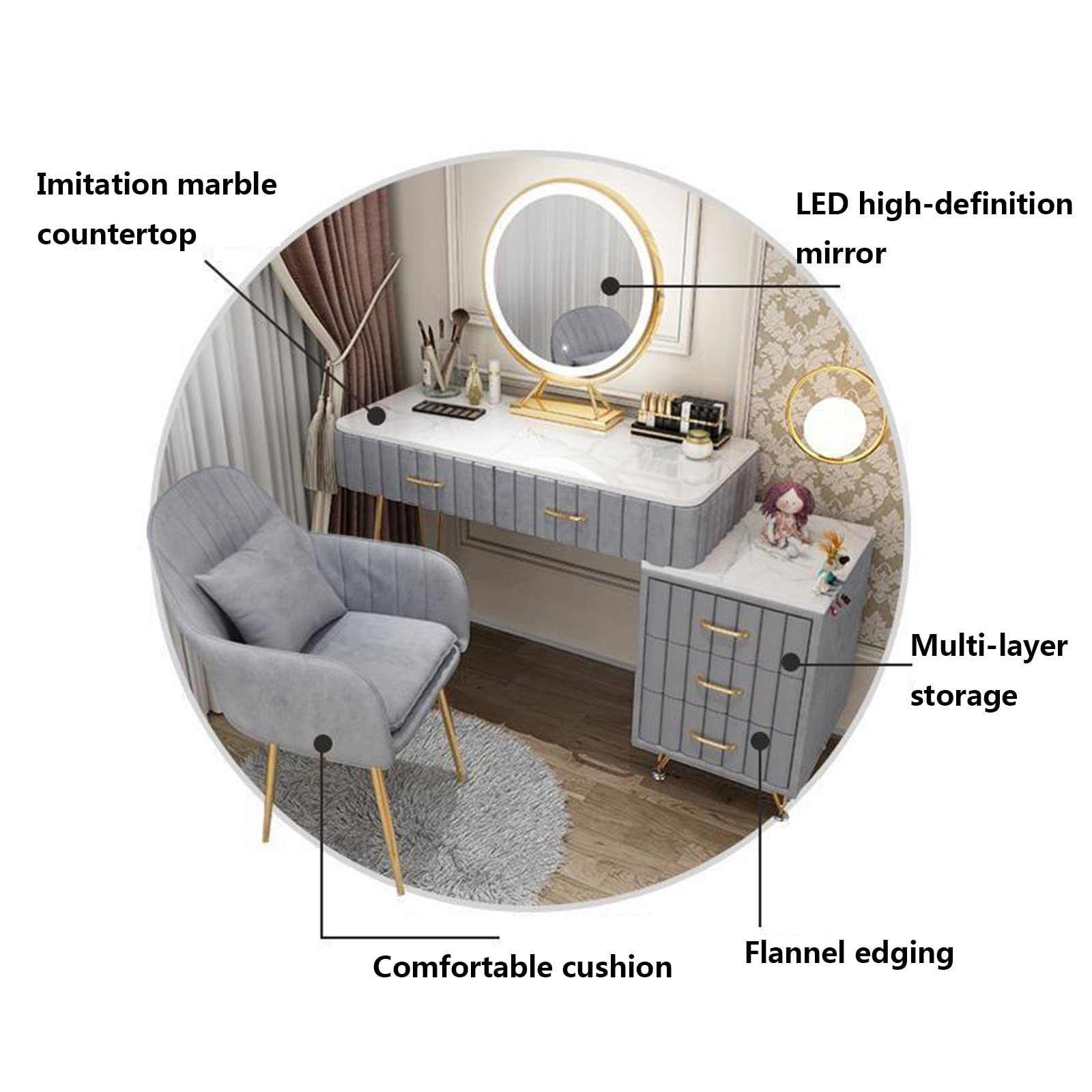 Set with Illuminated LED Touch Screen Dimmable Round Mirror