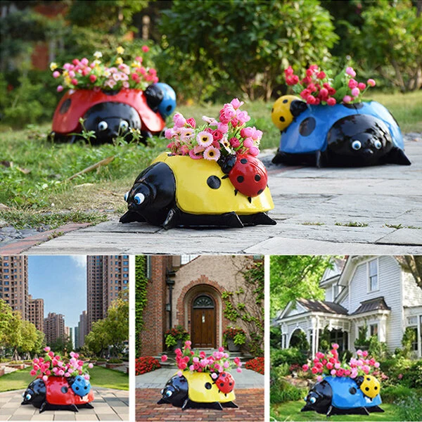 🐞Metal ladybug flower pot