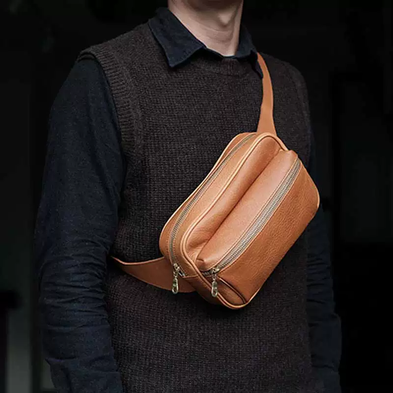 genuine leather retro trendy functional chest bag