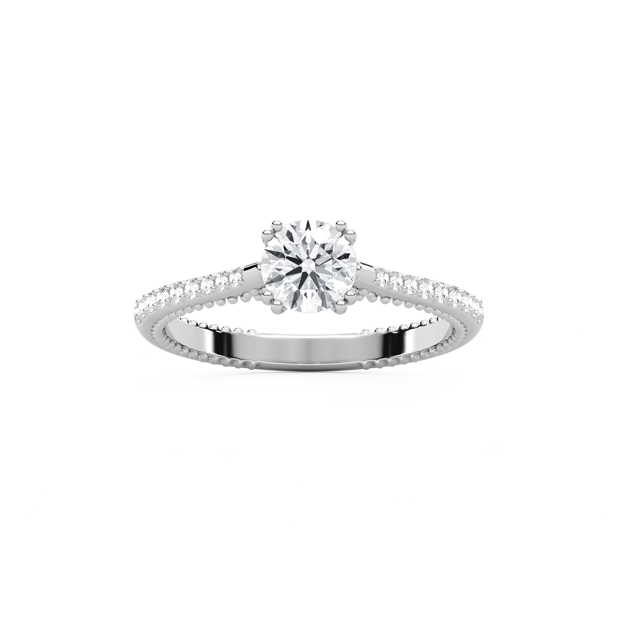 Selah 7/8 ctw Round Lab Grown Diamond Petite Textured Side Stone Promise Ring