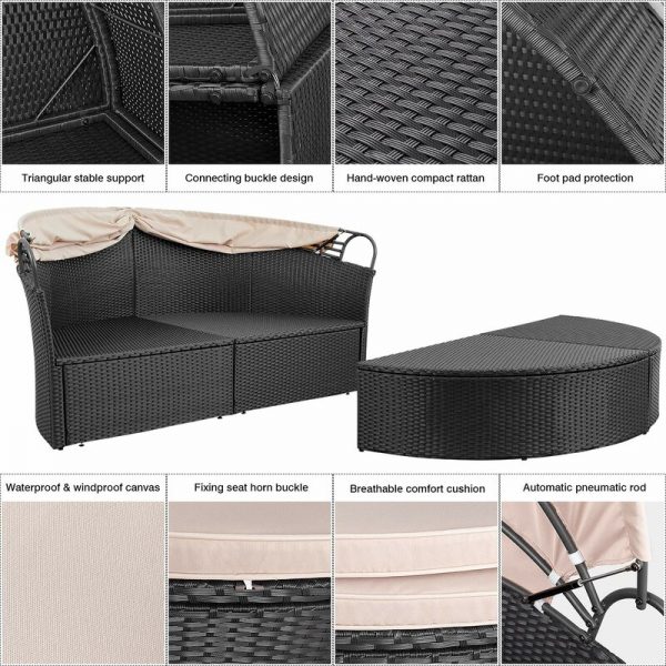 66” Wide Wicker Patio Daybed with Cushions