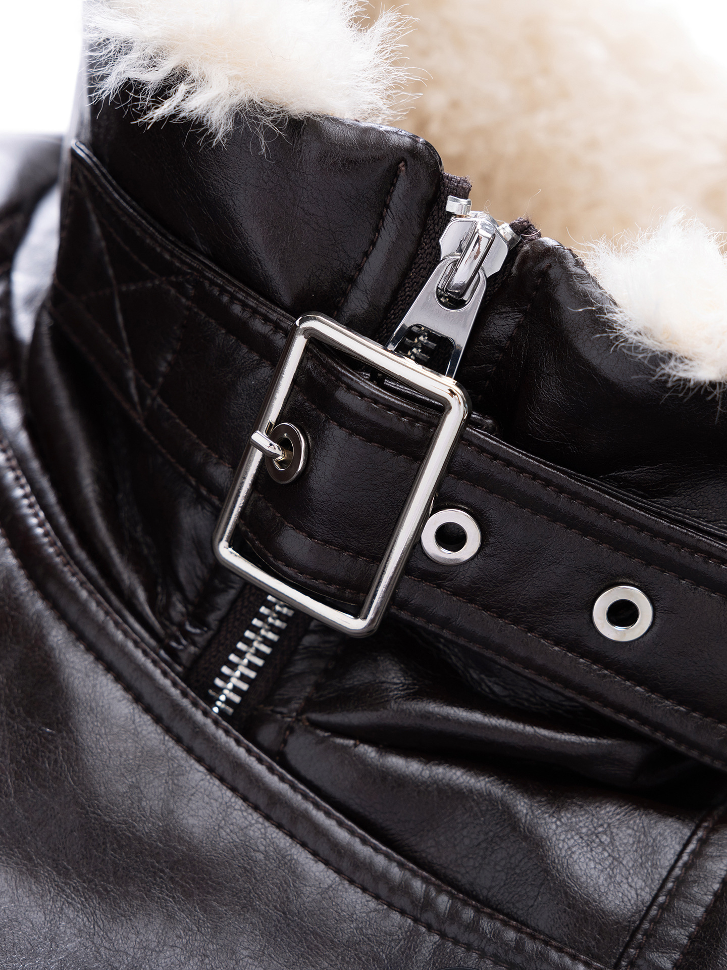 Women's Notch Lapel Protein Leather Down Jacket - White Duck Down Fill for Warm Coats