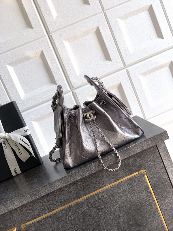 Chanel Drawstring Gray Bucket Bag