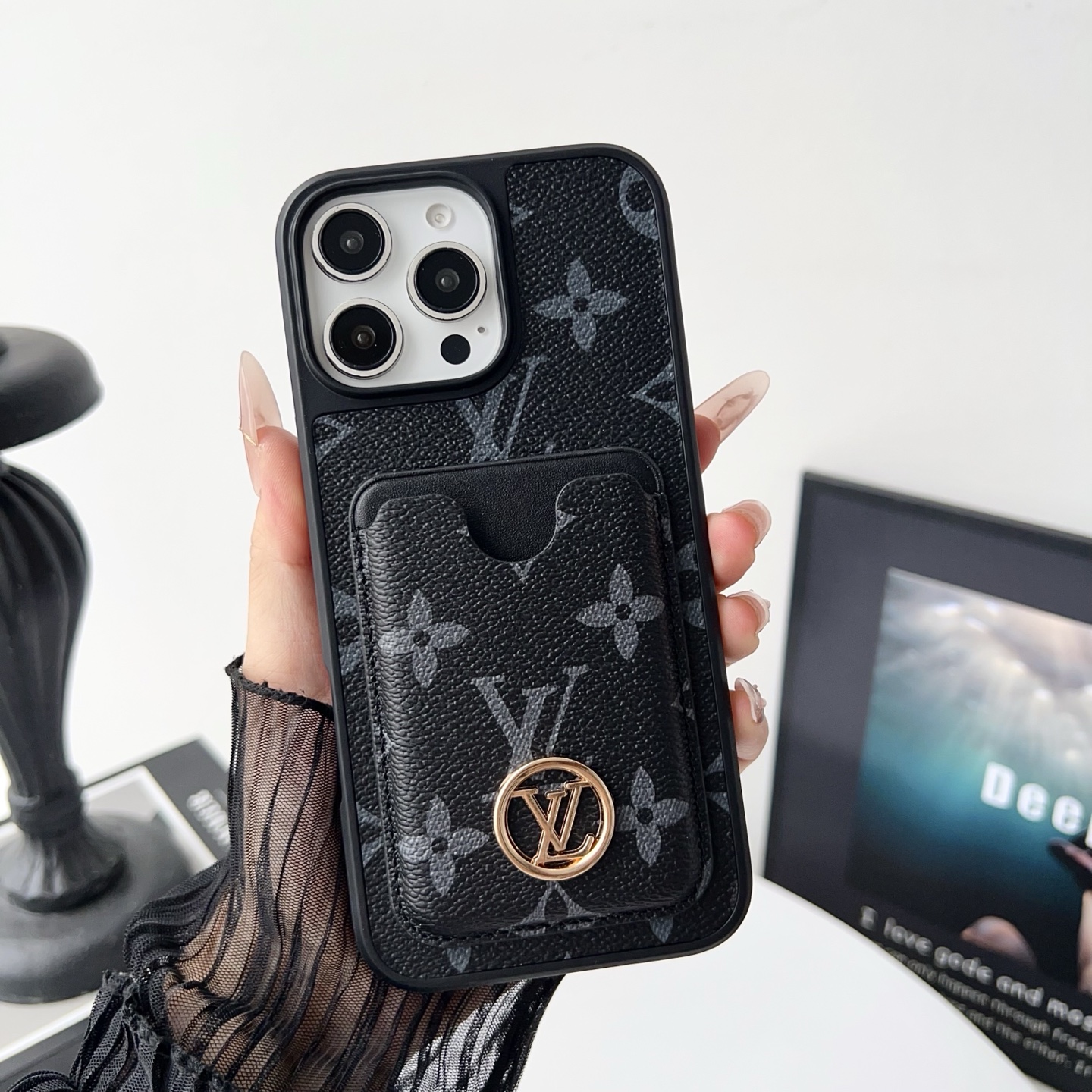 Luxury Designer Monogram Card Holder Phone Case | 2-in-1 Wallet Shockproof Cover