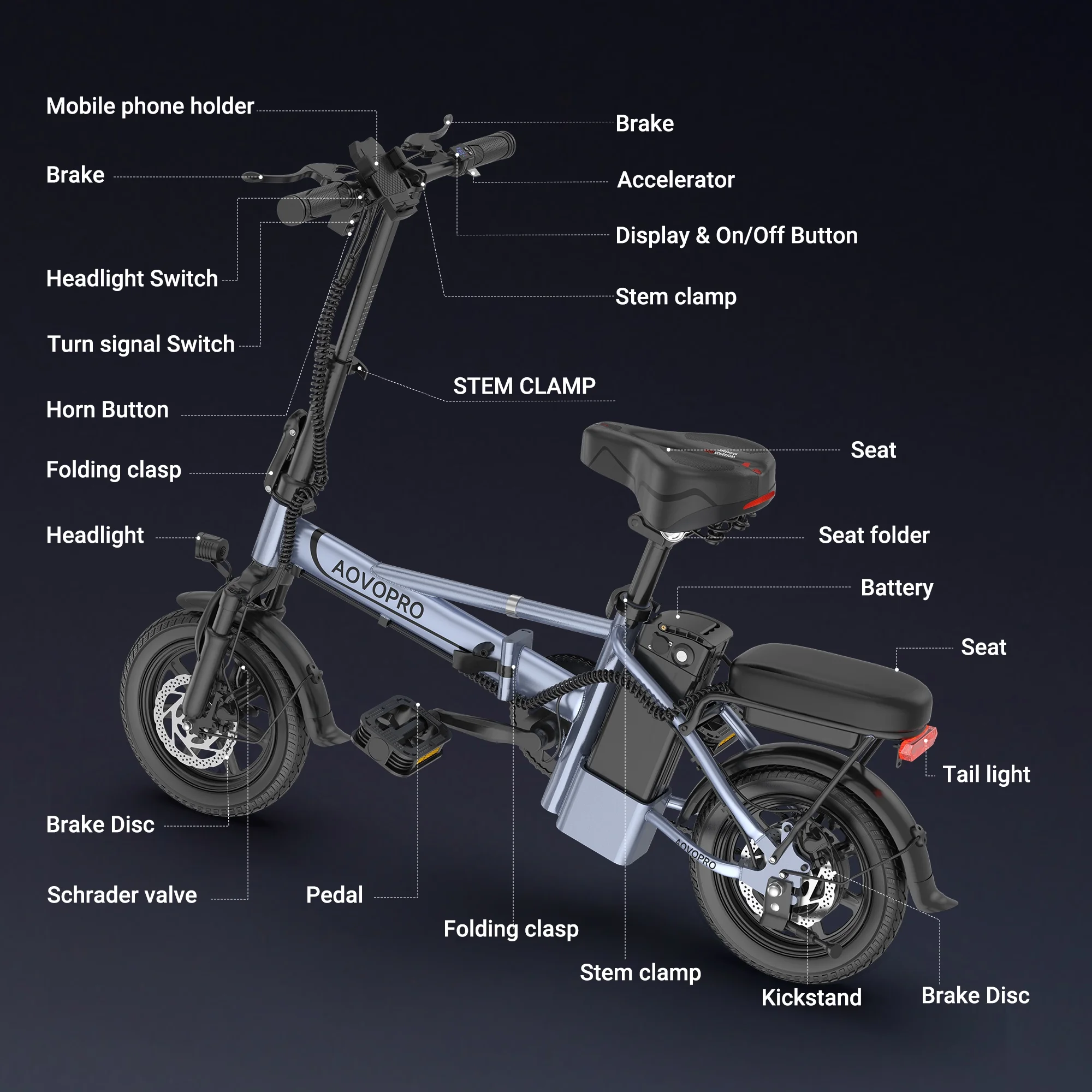 AOVOPRO EB60 14in Folding Electric Bike, 500W, Two Seats