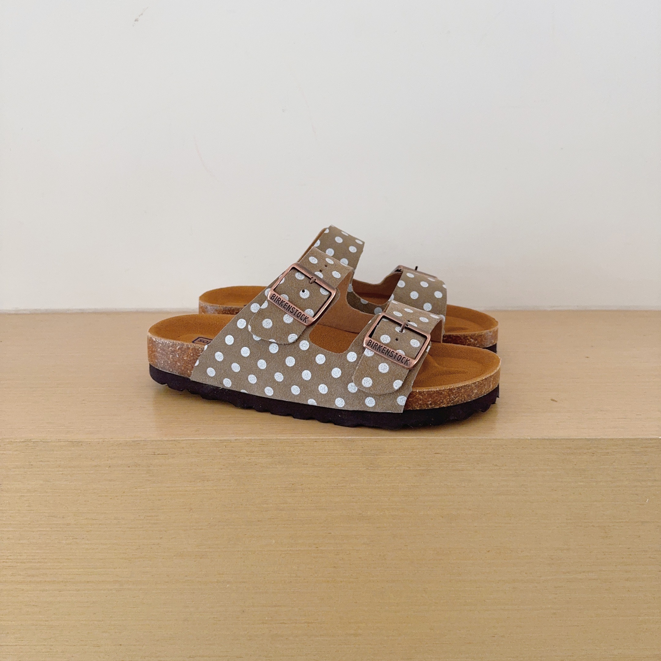 Polka Dot Birken-Style Two-Strap Sandals