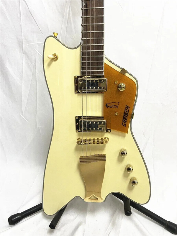 Premium 6-String Electric Guitar in Cream Yellow Finish with Gold Trim