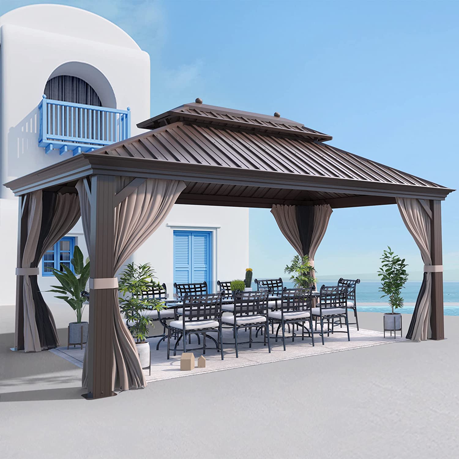 Hardtop Gazebo Galvanized Steel Patio Gazebo Canopy Double Roof